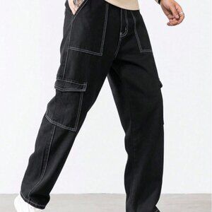 Contrast Stitching Cargo Jeans